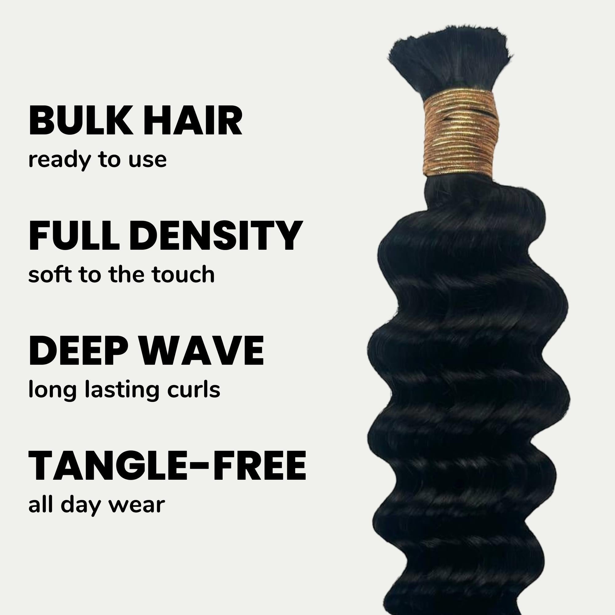 Jet Black Deep Wave Bulk 100% Human Braiding Hair by Private Label