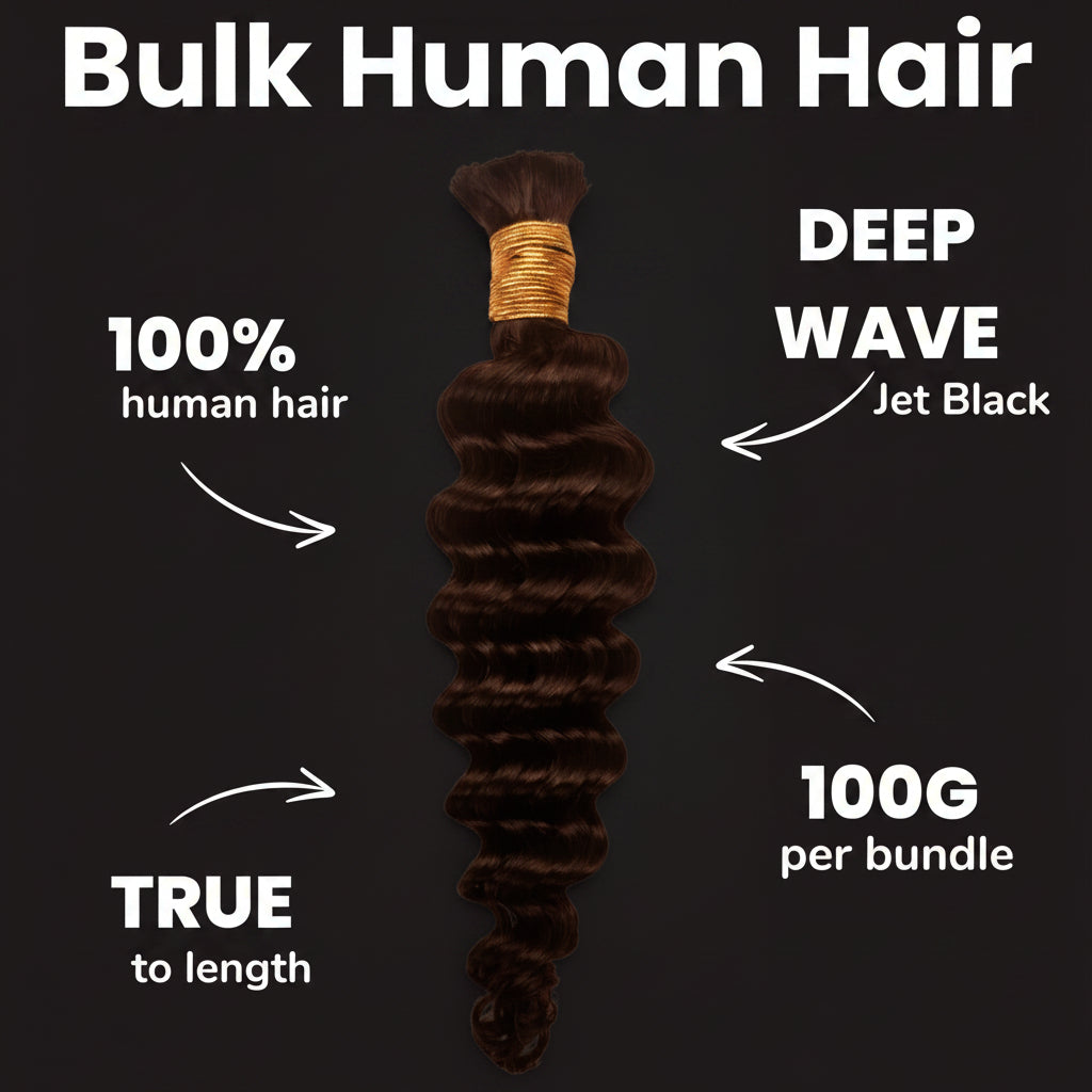 Jet Black Deep Wave Bulk 100% Human Braiding Hair by Private Label