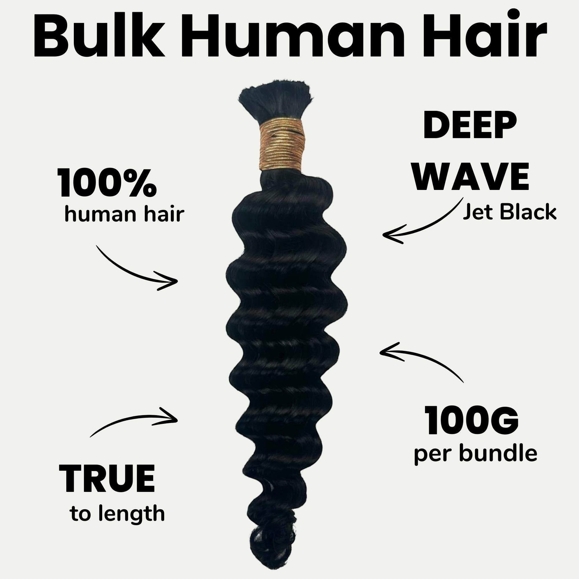Jet Black Deep Wave Bulk 100% Human Braiding Hair by Private Label