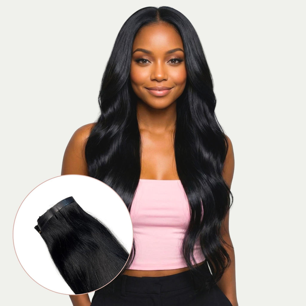 Jet Black Seamless Clip-In 100% Human Hair Extensions by Private Label