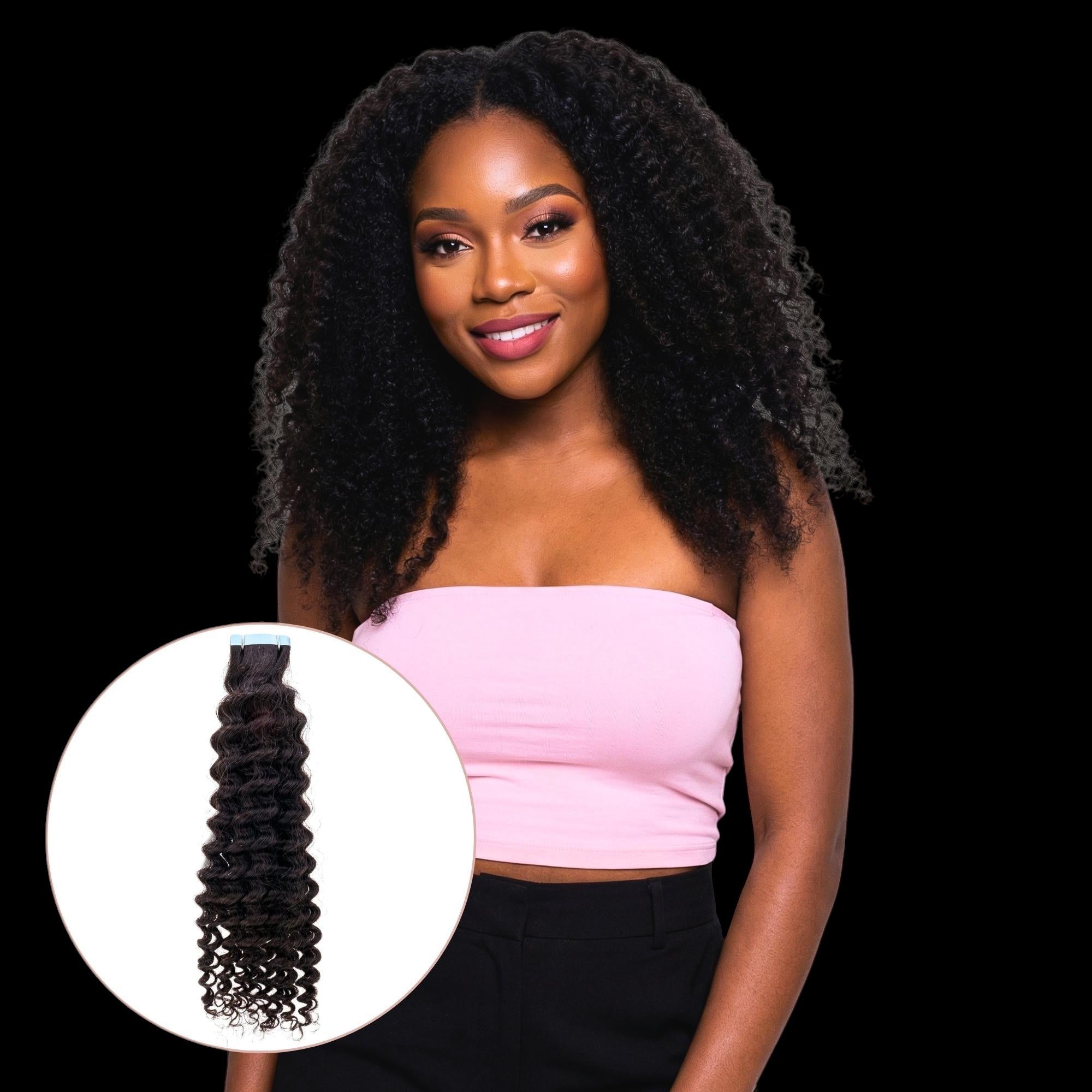 Kinky Curly 100% Human Hair Tape In Extensions by Private Label