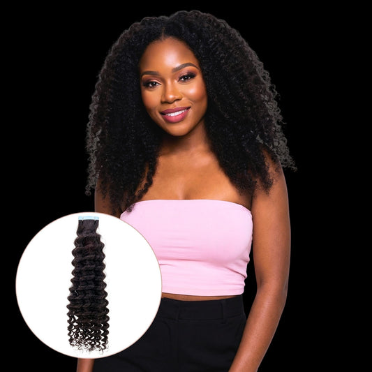 Kinky Curly 100% Human Hair Tape In Extensions by Private Label