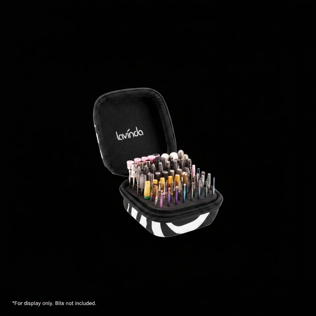 Nail Drill Bit Holder Case – Zebra Print – 64-Hole Dustproof by Lavinda