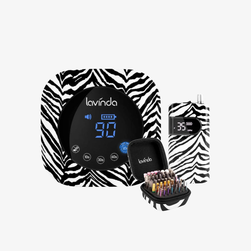 Zebra Print Complete Set – Nail Lamp, Nail Drill & Bit Holder by Lavinda
