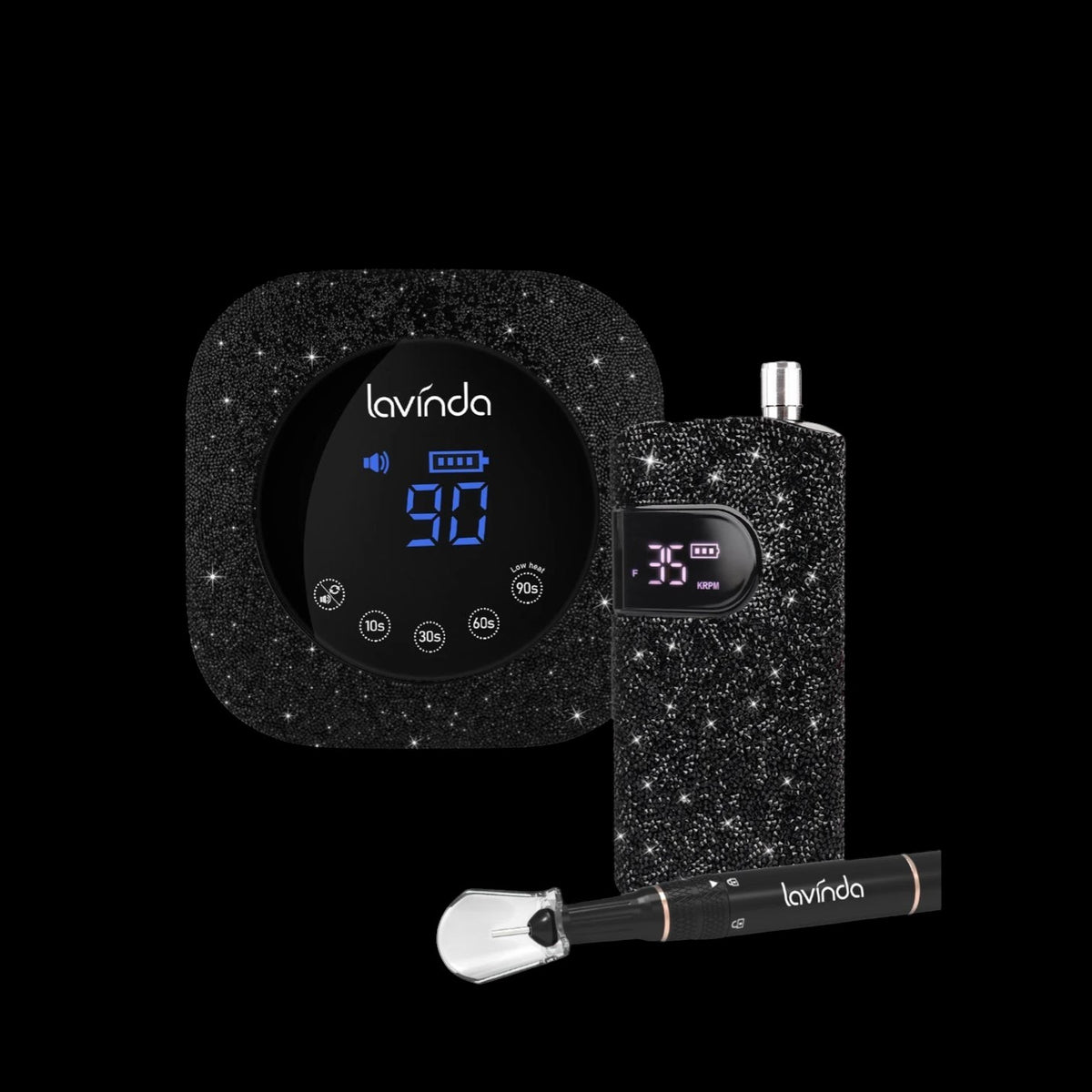 Crown™ Nail Lamp & Wand™ Nail Drill Bundle – Black Diamond by Lavinda