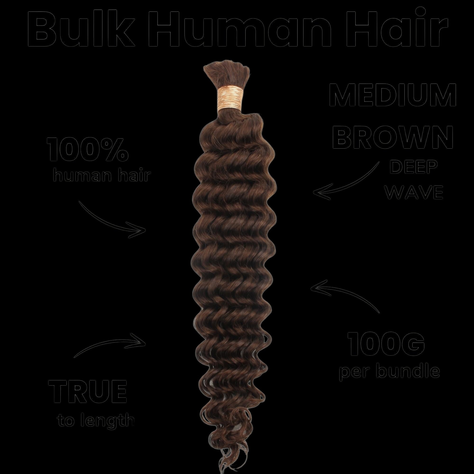 Medium Brown Deep Wave Color 4 Bulk 100% Human Braiding Hair by Private Label