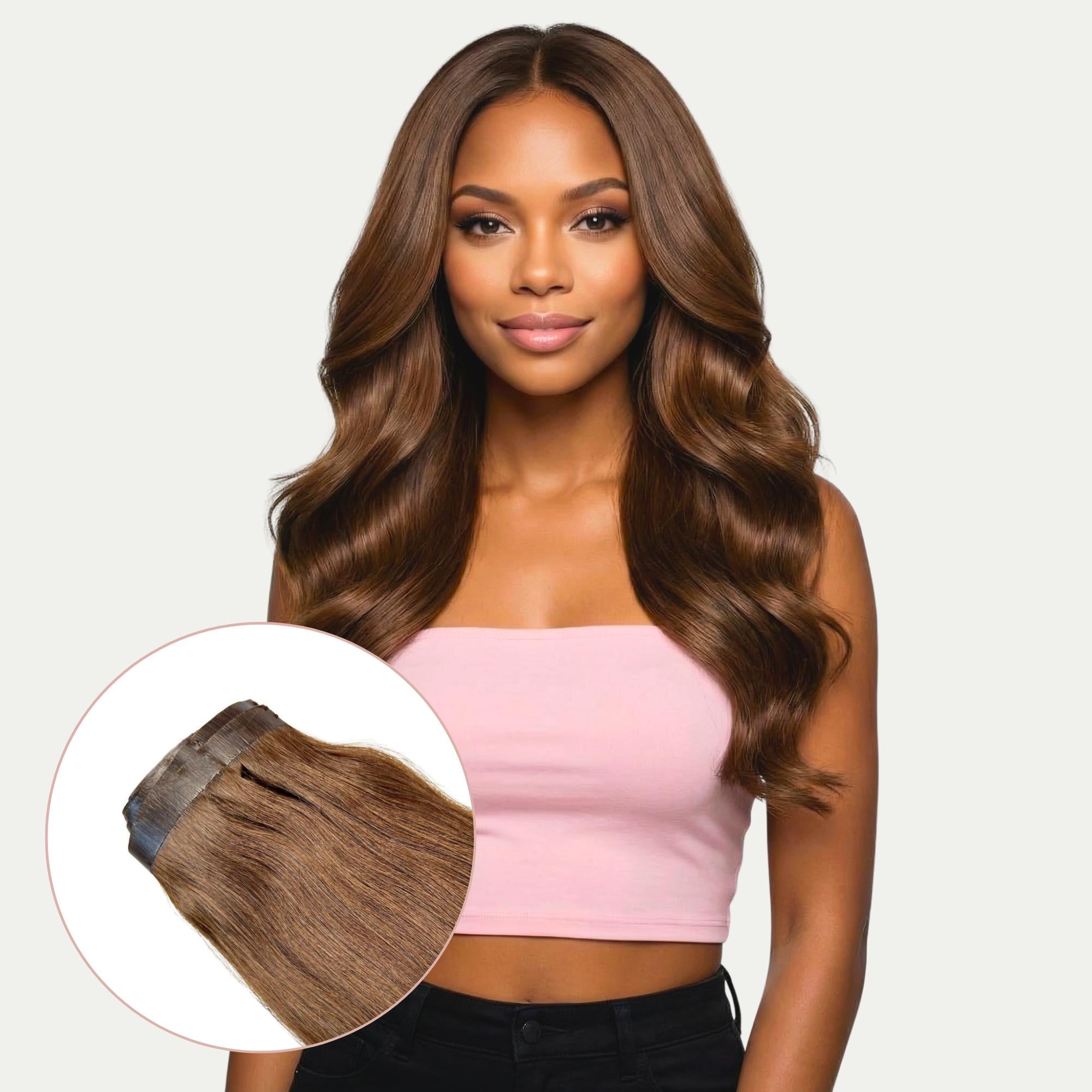 Medium Brown Seamless Clip-In 100% Human Hair Extensions by Private Label