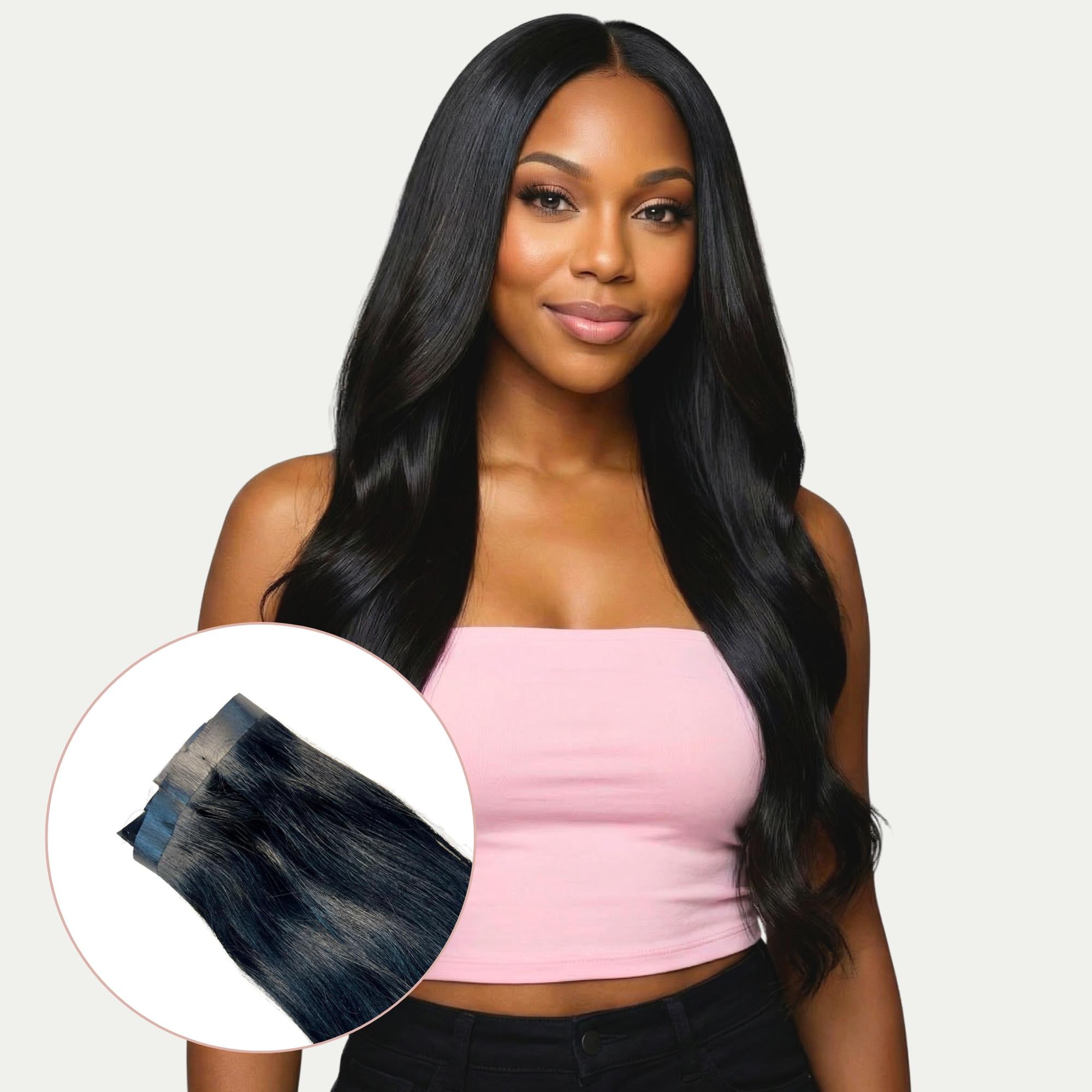 Natural Black Seamless Clip-In 100% Human Hair Extensions by Private Label