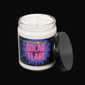Candle jar labeled 'Solar Flare' by Aether Lux on a white background