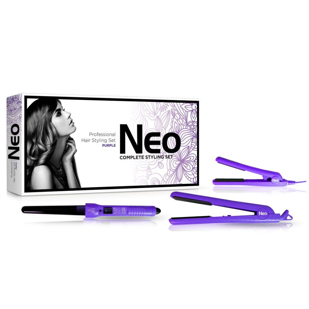 The Full Set - 1.25" Ceramic Flat Iron w/ 0.5" Mini Flat Iron & 25-18mm Ceramic Curling Wand - Metallic Purple by VYSN