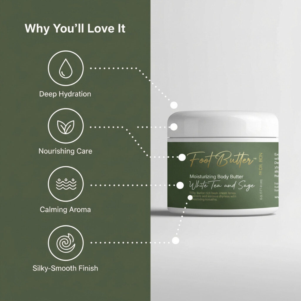 White Tea & Sage Moisturizing Body Butter – Hydrating, Nourishing, Ultra-Soft Skin Cream by Foot Butter by Dr Ron