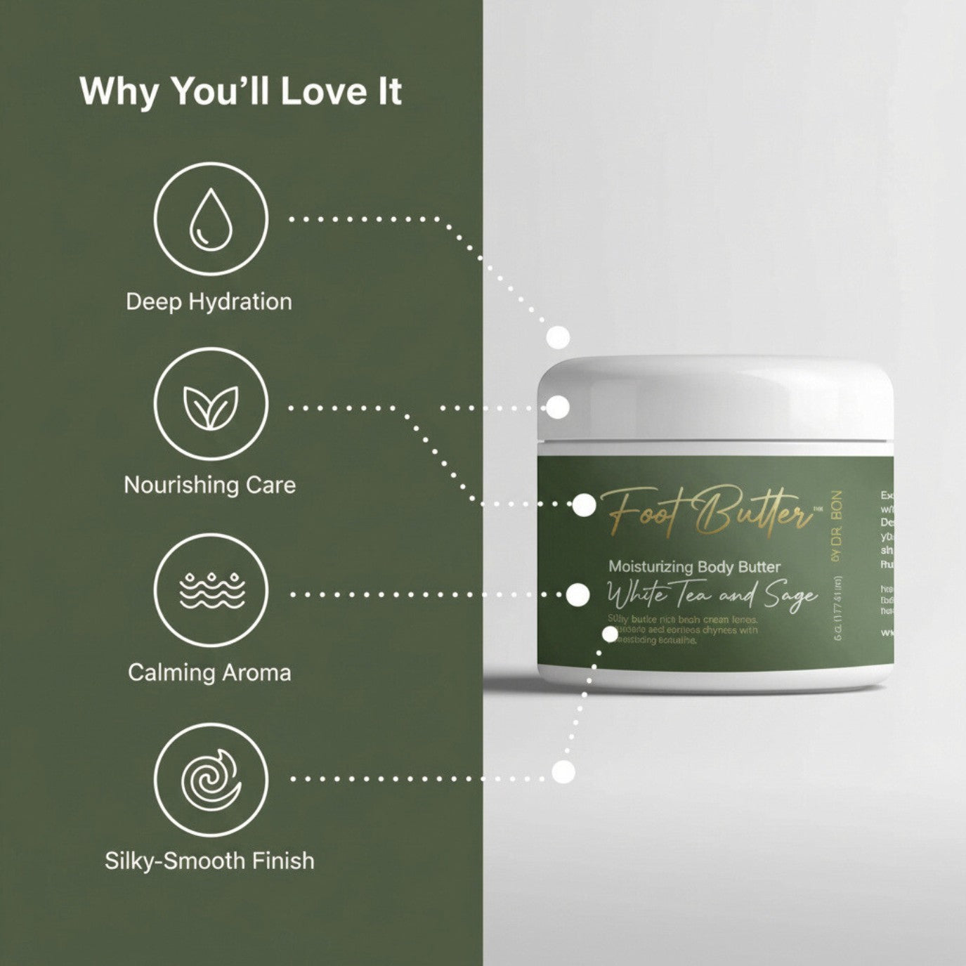 White Tea & Sage Moisturizing Body Butter – Hydrating, Nourishing, Ultra-Soft Skin Cream by Foot Butter by Dr Ron
