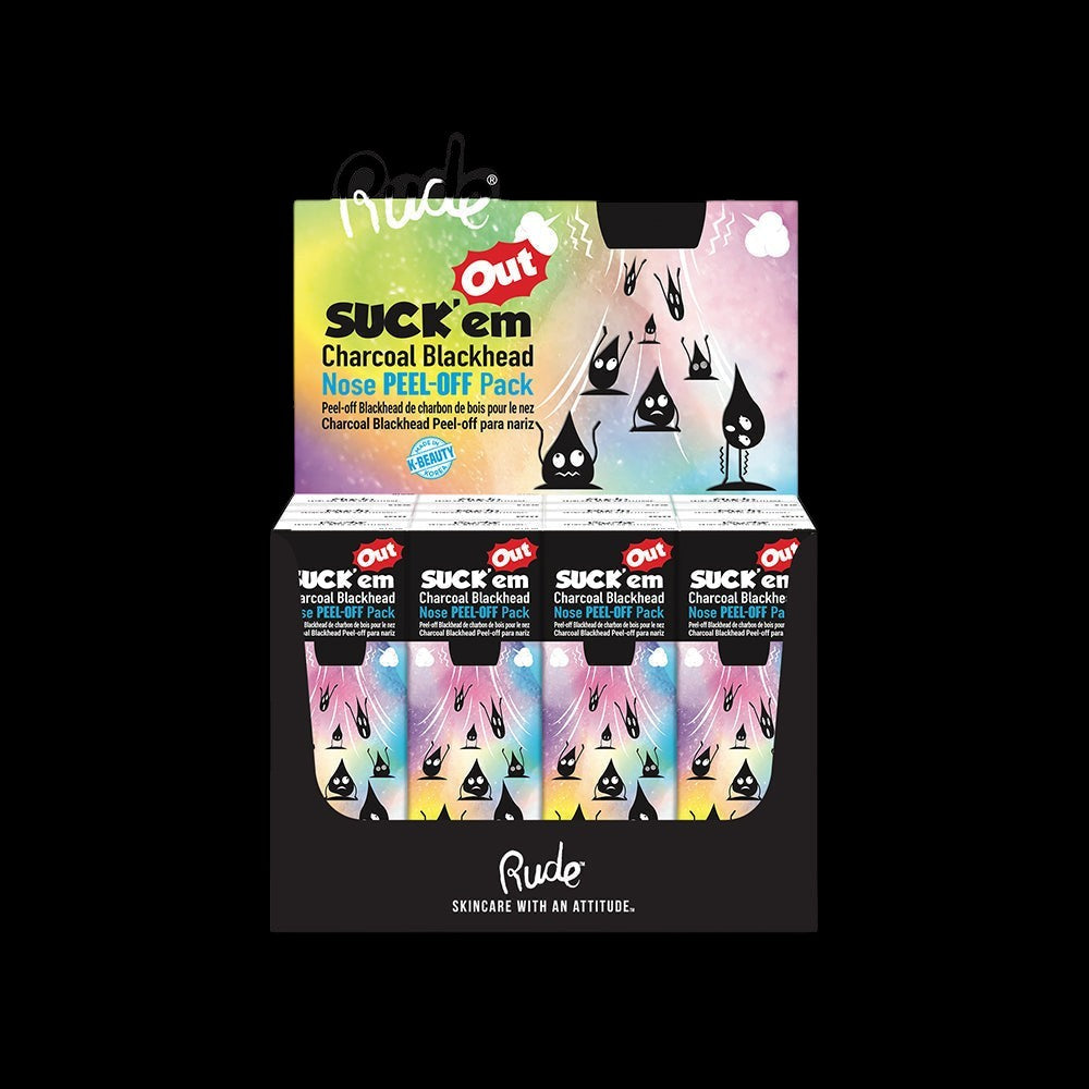 RUDE Suck'em Out Charcoal Blackhead Nose Peel-off Pack Display Set, 12 Pieces by VYSN