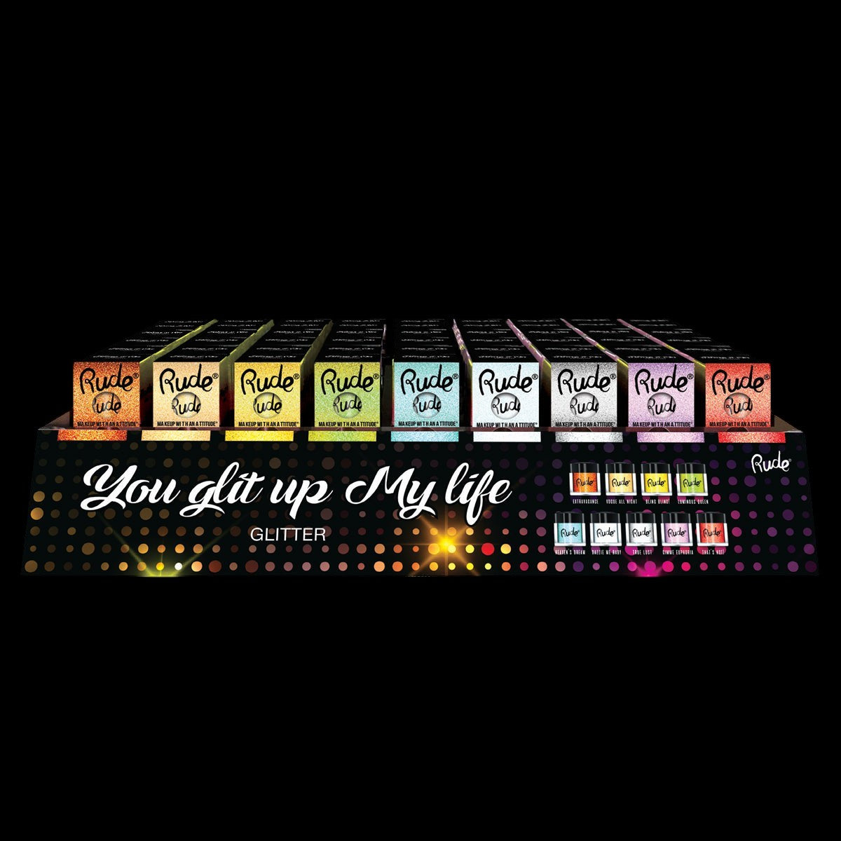 RUDE You Glit Up My Life Glitter Acrylic Display Set, 108 Pieces by VYSN