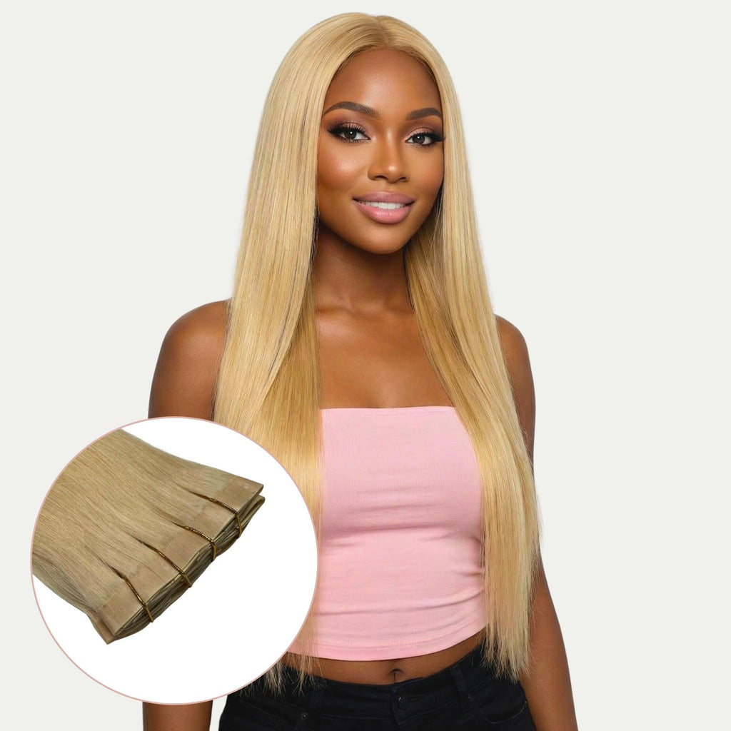 Raw Blonde Straight Seamless Clip-In 100% Human Hair Extensions by Private Label
