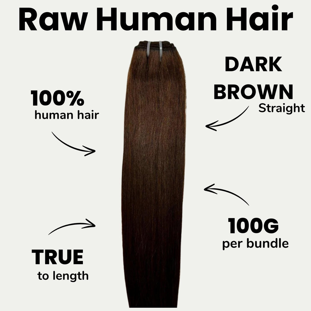 Raw Dark Brown Straight 100% Human Hair Bundles by Private Label