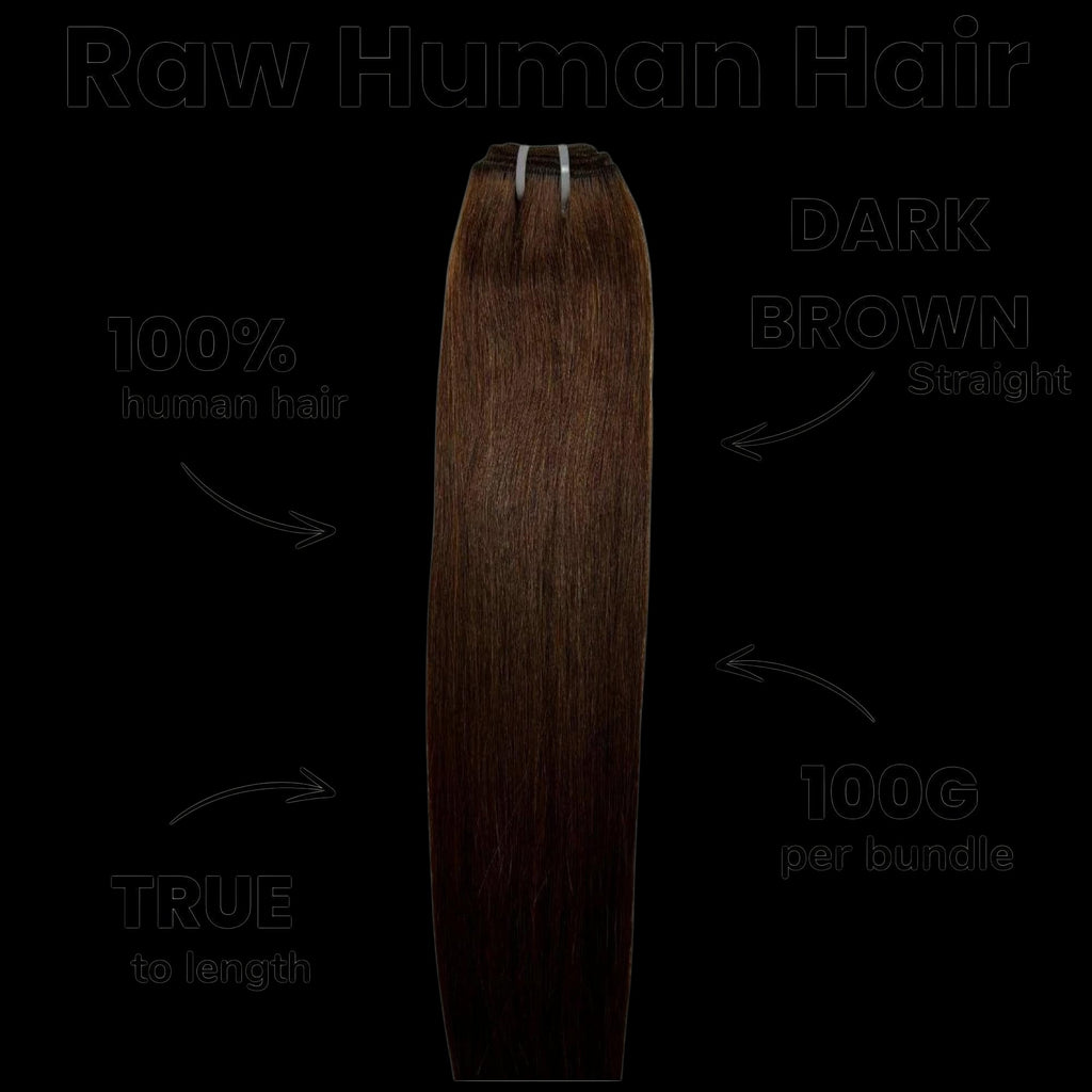 Raw Dark Brown Straight 100% Human Hair Bundles by Private Label