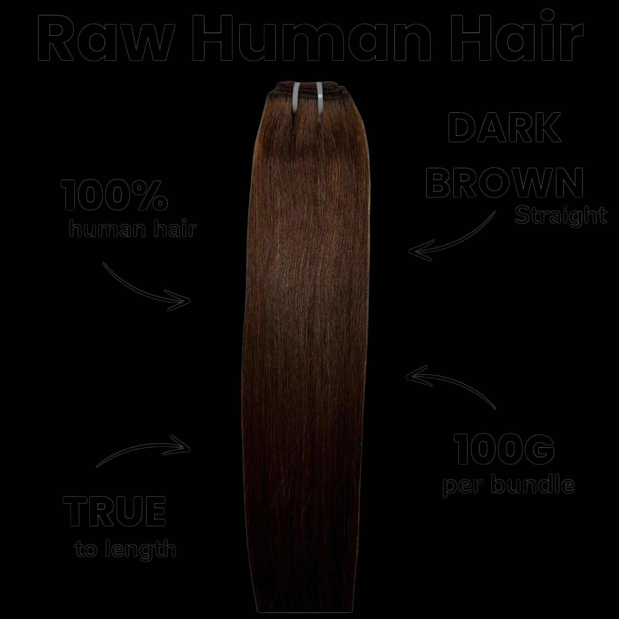 Raw Dark Brown Straight 100% Human Hair Bundles by Private Label