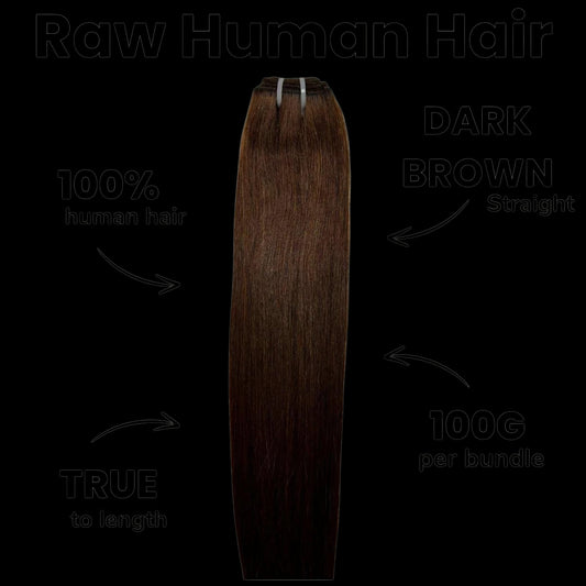 Raw Dark Brown Straight 100% Human Hair Bundles by Private Label