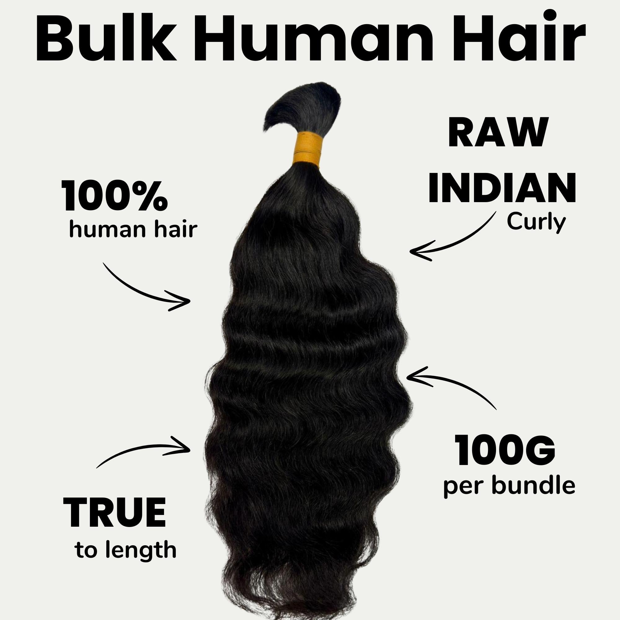 Raw Indian Curly Bulk 100% Human Braiding Hair by Private Label