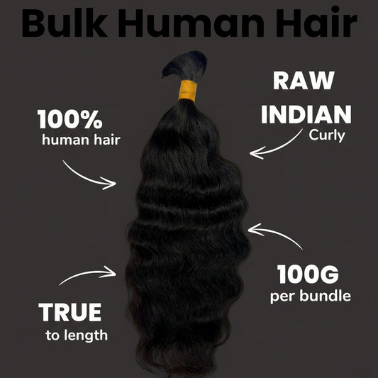 Raw Indian Curly Bulk 100% Human Braiding Hair by Private Label
