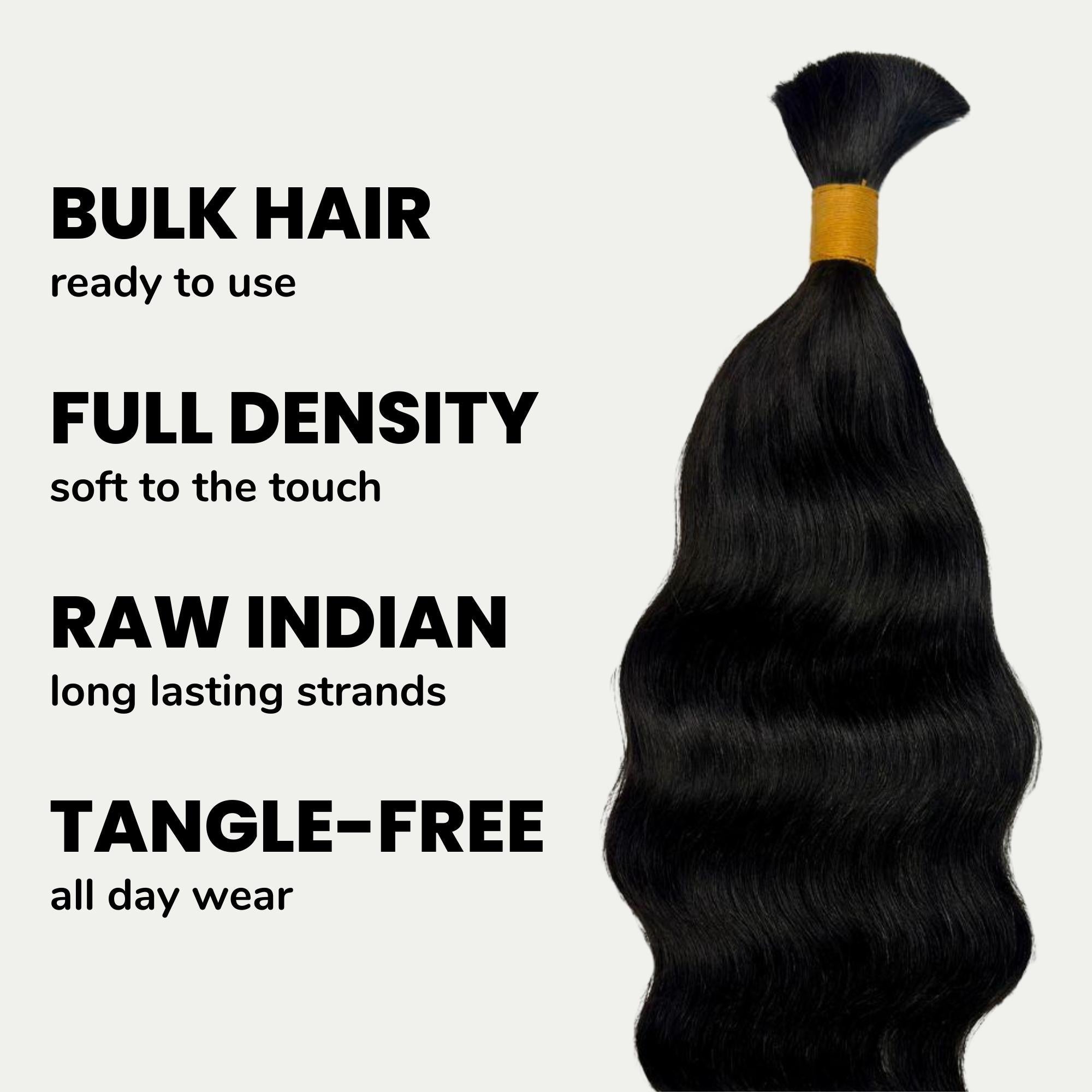 Raw Indian Wavy Bulk 100% Human Braiding Hair by Private Label