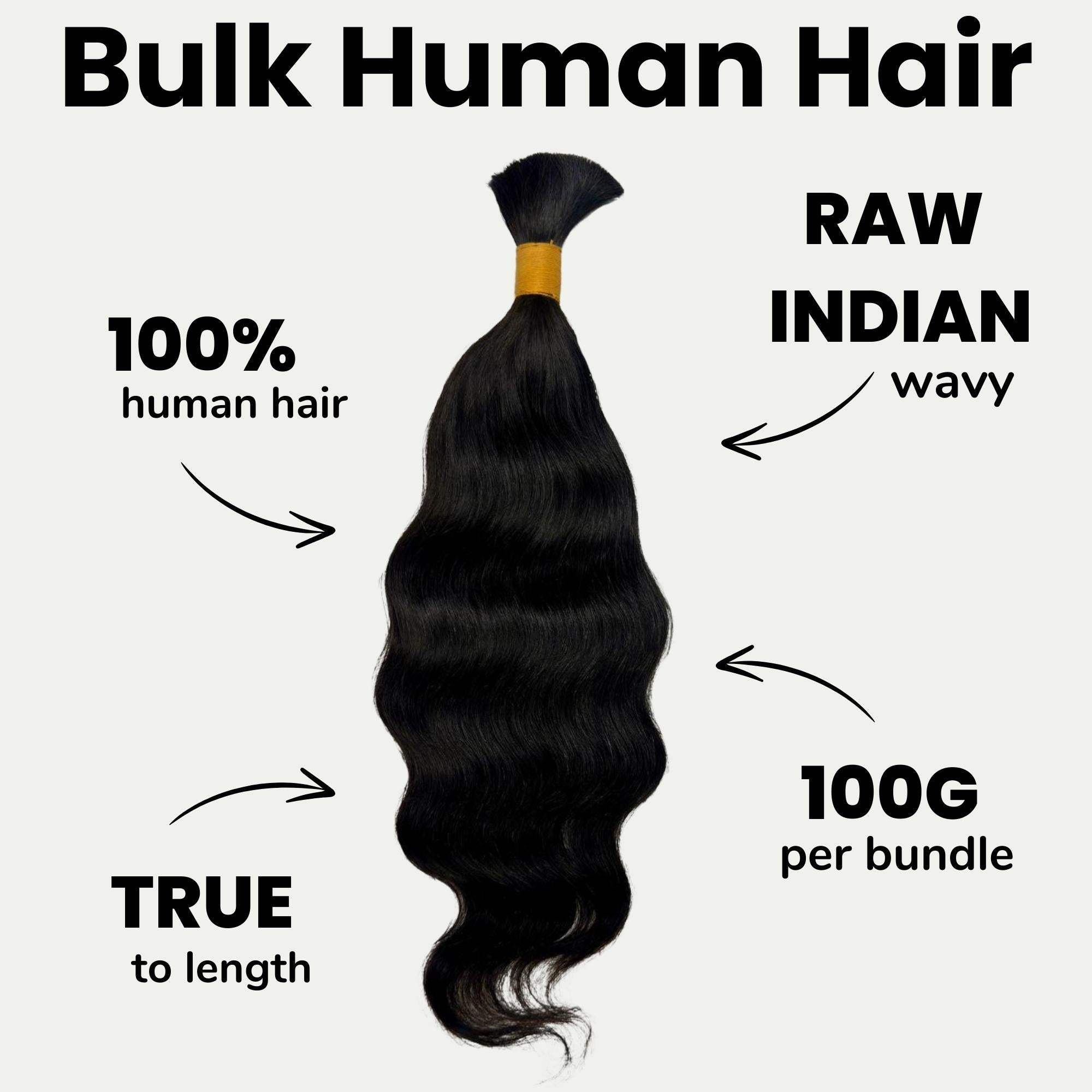 Raw Indian Wavy Bulk 100% Human Braiding Hair by Private Label