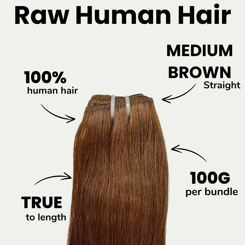Raw Medium Brown Straight 100% Human Hair Bundles by Private Label