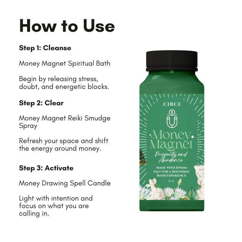 Money Magnet Ritual Set – Candle, Smudge Spray & Prosperity Bath by Circe Boutique