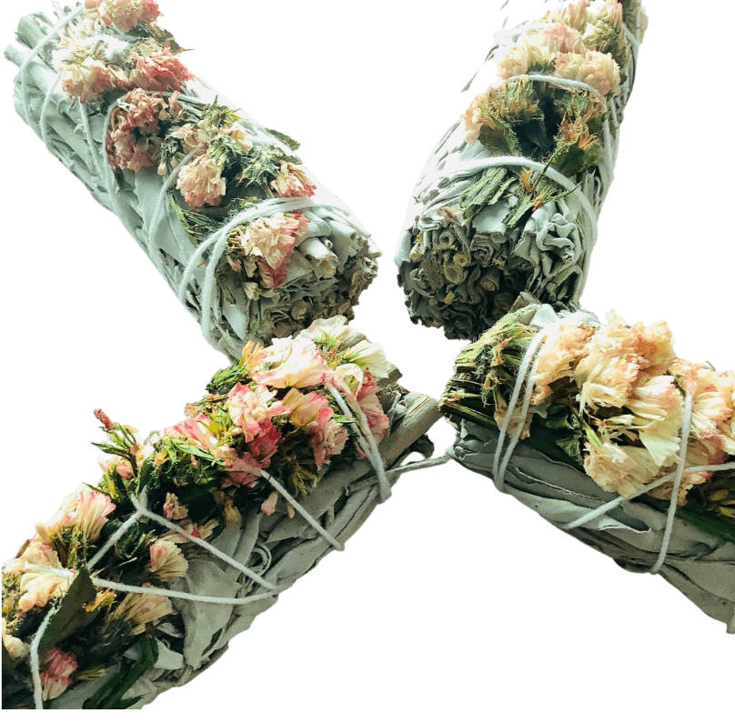 4" Sustainably Harvested - White Sage & Pink Sinuata Flower by The Good Shaman