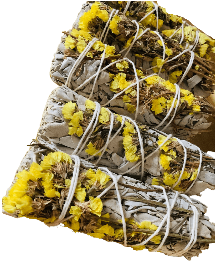 4" Sustainably Harvested - White Sage & Yellow Sinuata Flower by The Good Shaman
