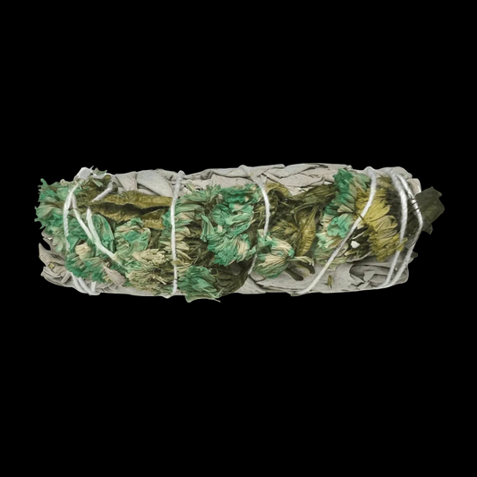 4" Sustainably Harvested - White Sage & Turquois Sinuata Flower - AetherLux.Shop