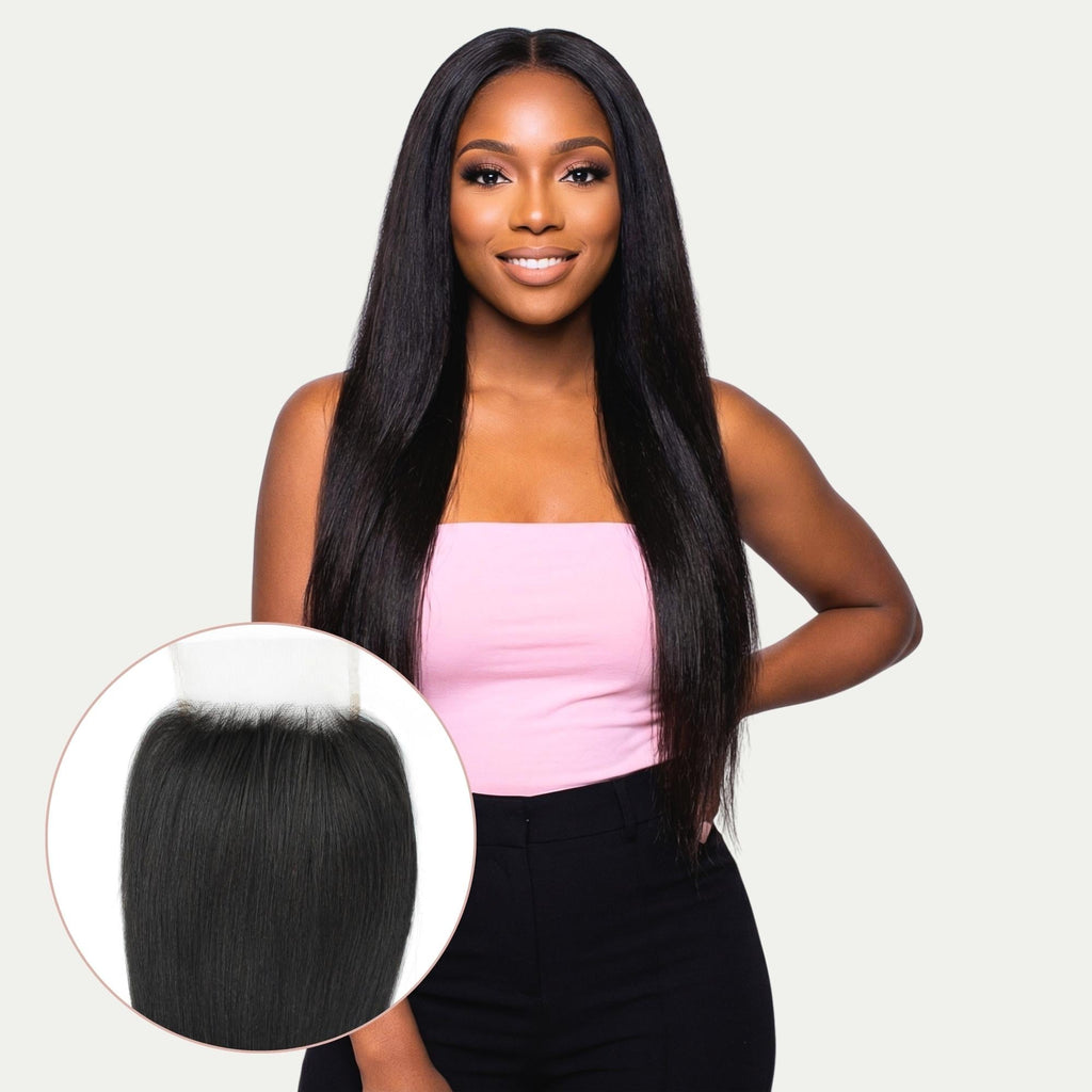Yaki Straight 4x4 Transparent Lace Human Hair Closure by Private Label