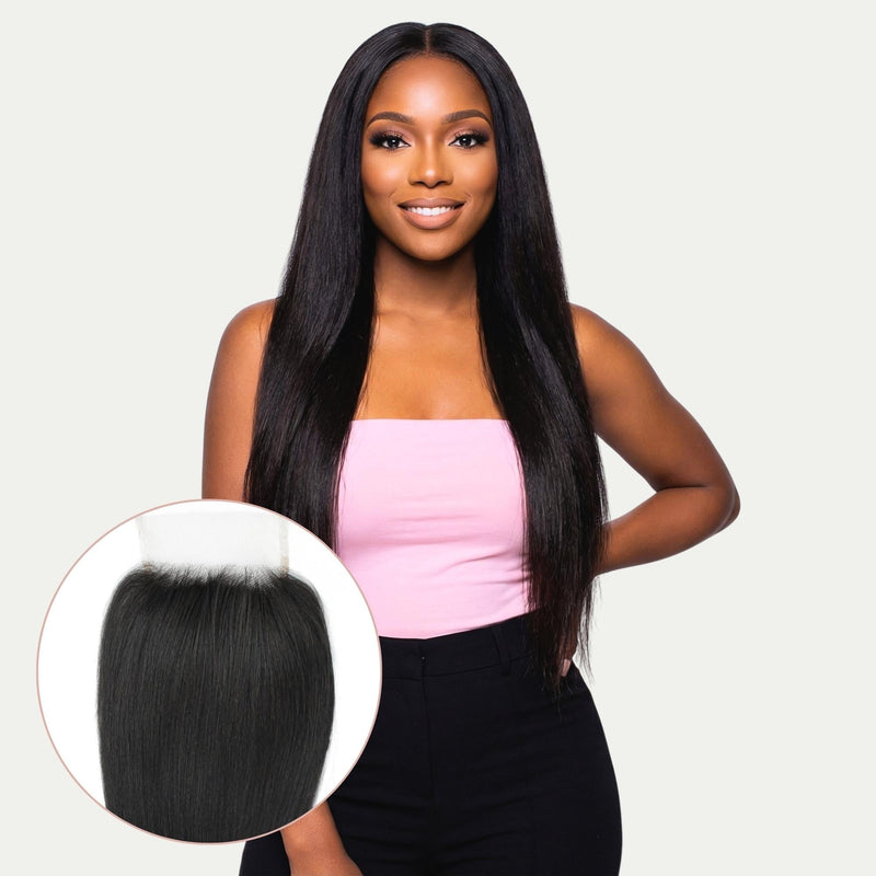 Yaki Straight 4x4 Transparent Lace Human Hair Closure by Private Label