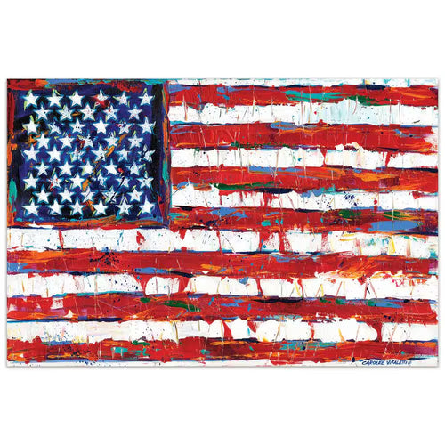 "Dramatic Stars & Stripes - American Flag" by EAD Art Coop Frameless Free-Floating Tempered Art Glass Wall Art by Hendrix Arts