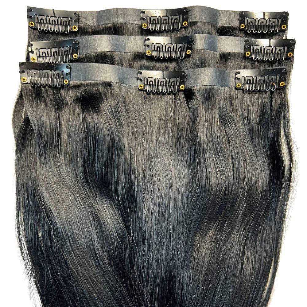 Natural Black Seamless Clip-In 100% Human Hair Extensions by Private Label