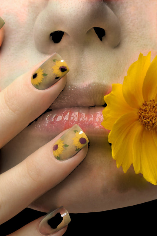 Sunflower Watercolor | Soft & Durable Press-On Nails - AetherLux.Shop