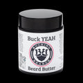 Jar of Bucking Beards beard butter with black lid on a white background
