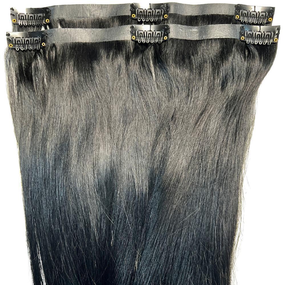 Natural Black Seamless Clip-In 100% Human Hair Extensions by Private Label