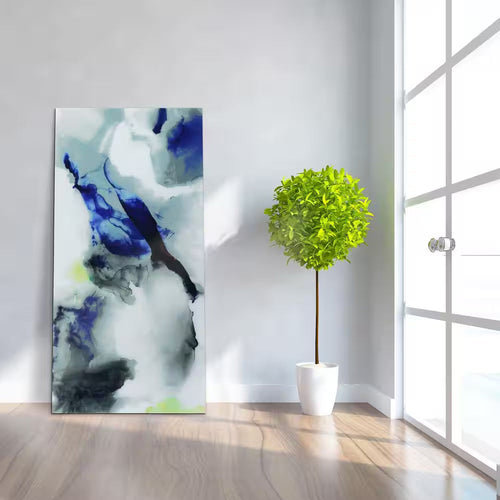 "Blue Splash" Frameless Free Floating Tempered Art Glass by EAD Art Coop Wall Art by Hendrix Arts