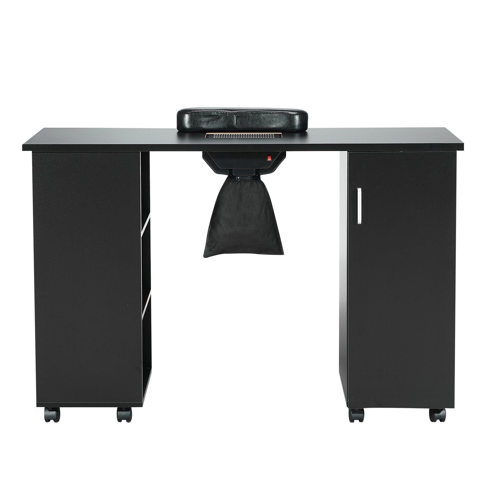 Manicure Table, Nail Table Station with Electric Dust Collector, Moveable Nail Tech Desk with 8 Wheels (4 Lockable), 3 Dust Bag & Wrist Rest, MDF Nail Art Workstation for Spa Beauty Salon, Black