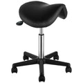 Saddle Stool with Wheels, 400 LBS Weight Capacity, Height Adjustable Thickened PU Leather Swivel Saddle Stool Chair for Salon, Spa, Tattoo, Clinic, Black