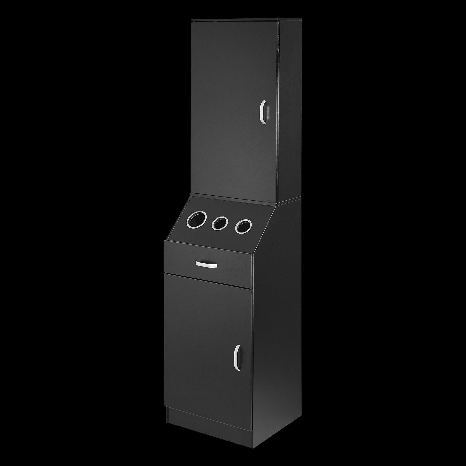 Salon Organizer, Station Unit for Hair Professionals, Equipped with 3 Holders for Hair Dryers, Storage Spaces, and a Single Drawer, in Black by VYSN
