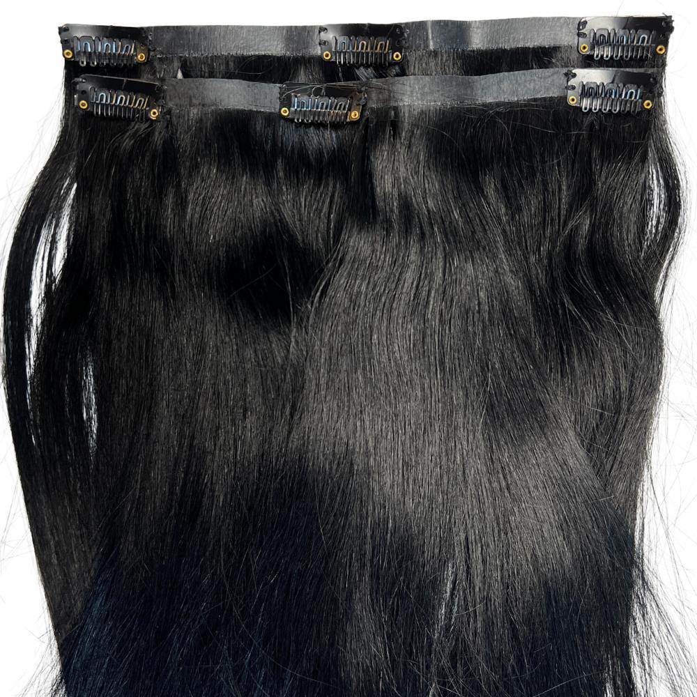 Jet Black Seamless Clip-In 100% Human Hair Extensions by Private Label