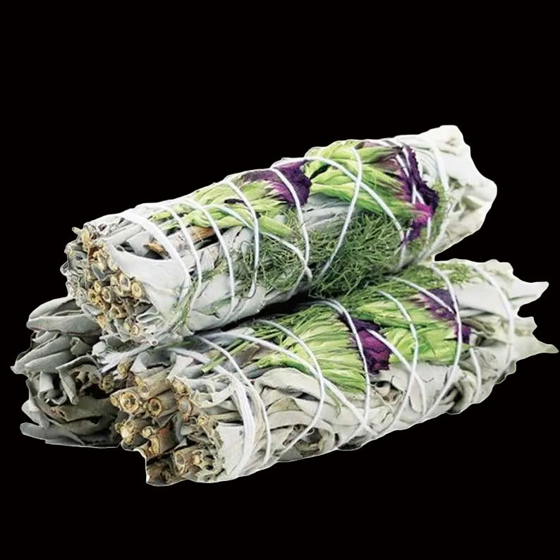 Two bundles of sage tied with twine on a white background, with an USDA Organic logo above.