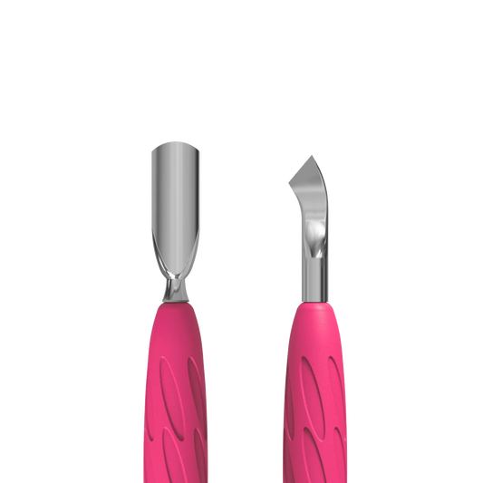 Manicure Pusher With Silicone Handle "Gummy" UNIQ 10 TYPE 4.2 (Narrow Rounded Pusher + Bent Blade) -PQ-10/4.2- STALEKS