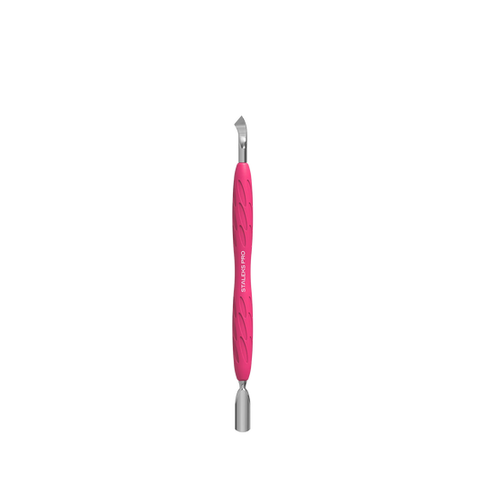 Manicure Pusher With Silicone Handle "Gummy" UNIQ 10 TYPE 4.2 (Narrow Rounded Pusher + Bent Blade) -PQ-10/4.2- STALEKS