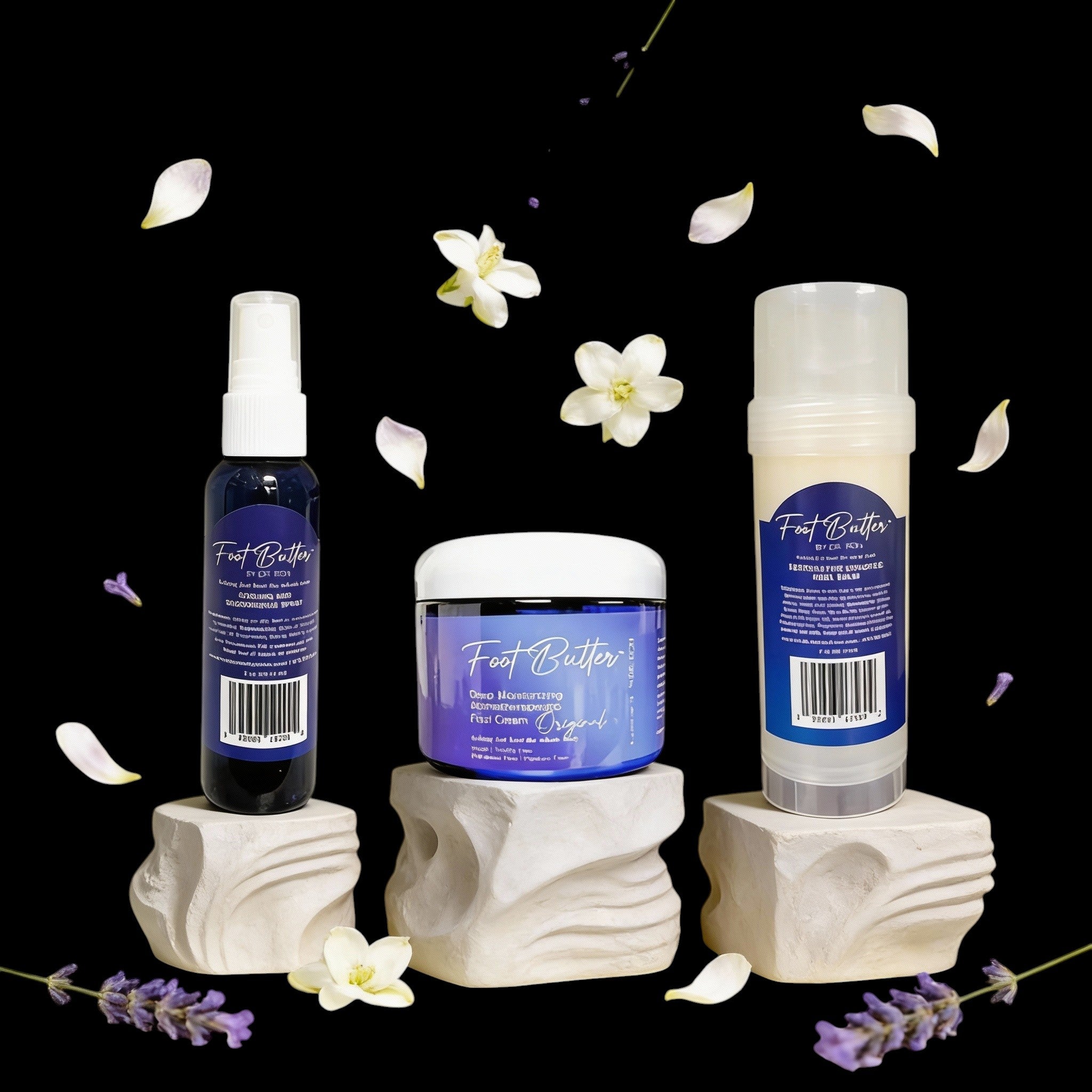 Foot Care Bundle – Lavender Jasmine Foot Butter, Cracked Heel Balm, Cooling Spray & Pumice Scrubber by Foot Butter by Dr Ron