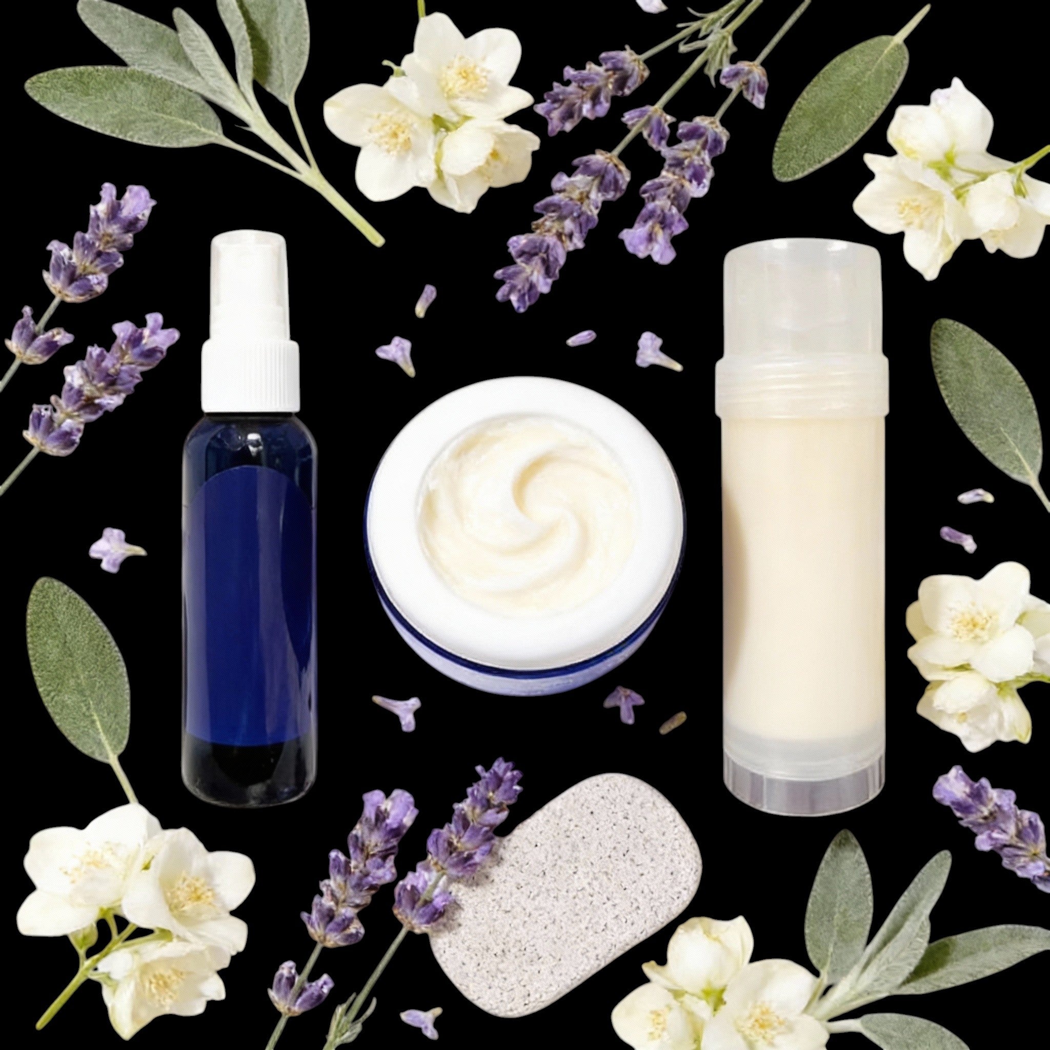 Foot Care Bundle – Lavender Jasmine Foot Butter, Cracked Heel Balm, Cooling Spray & Pumice Scrubber by Foot Butter by Dr Ron