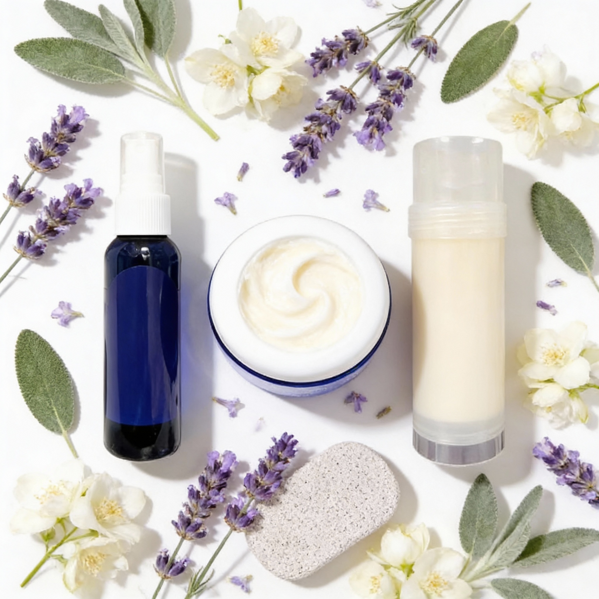 Foot Care Bundle – Lavender Jasmine Foot Butter, Cracked Heel Balm, Cooling Spray & Pumice Scrubber